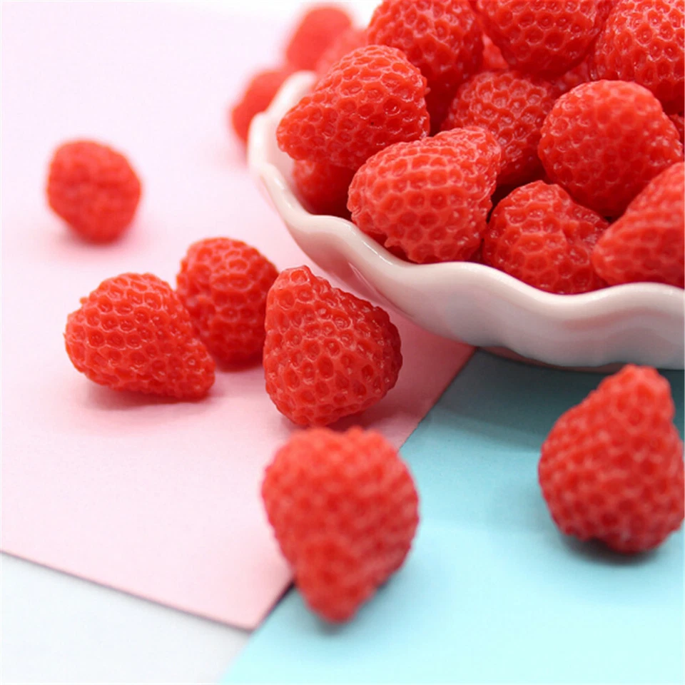10 Resin Strawberry Miniature Embellishment Fake Fruit Ornament Decor DIY 16*9mm - Image 4 of 4