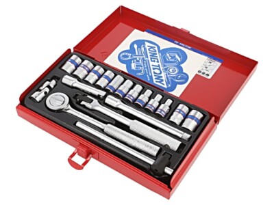 2518MR ''SOCKET SET 1/4'''' 18pcs SHORT, 6/8 point 4 - 12mm WITH RATCH KING TONY