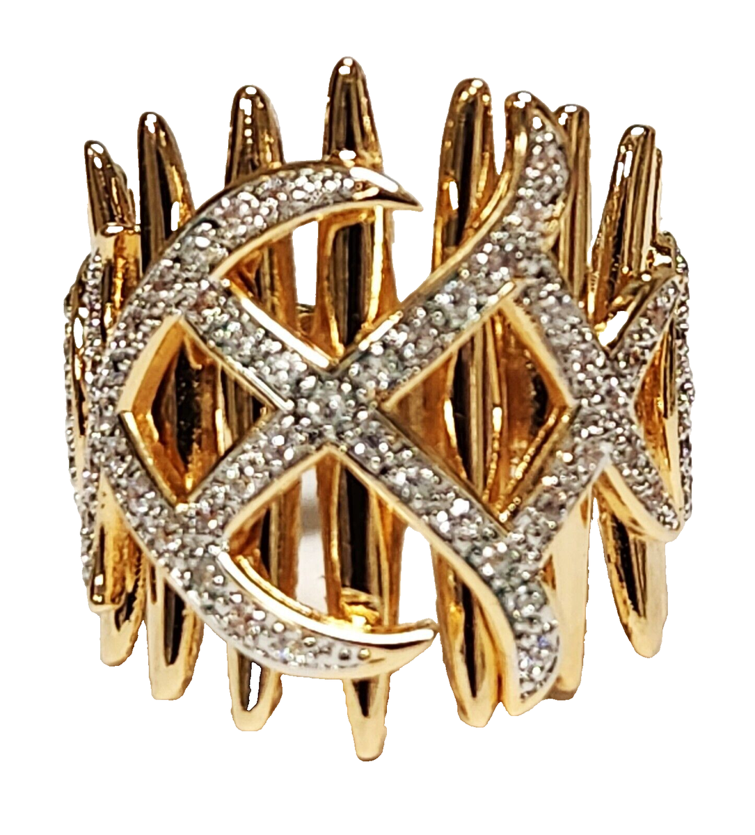 【美品】CAREERING-PRACEBO 701 GOLD Women's Cubic Zirconia Vintage Ring Antiqued 18k Yellow Gold