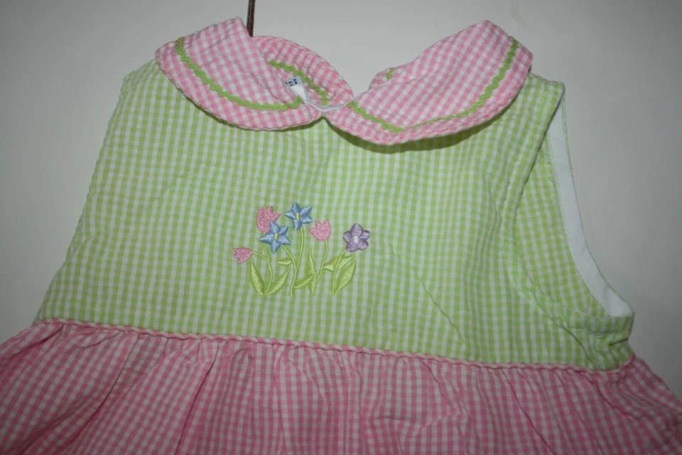 Conjunto de Vestido y Florero Samara Usado 4T Niñas Rosa Verde Searsucker Conjunto de Verano Foto 2 de 3