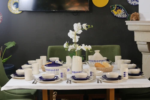 Fish 59-Piece Handmade Stoneware Dinner Set  For 12, Microwave & Dishwasher Safe