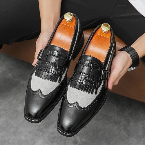 Scarpe eleganti casual da uomo slip on nappa scarpe Oxford formali a coda di rondine ballo brogue - Foto 9 di 24