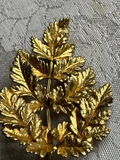 Gilt Sterling Silver Maple Leaf Pendant Signed Eggert Denmark 2.5" x 1 3/4" 13.6