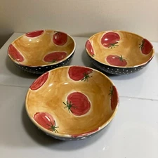 Lot of 3 - Ceramic Pottery Tomato Pasta Serving Bowls 8 inch
