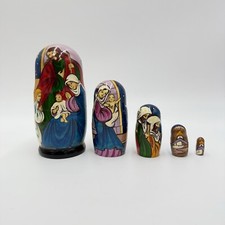 Rare Wooden Nativity Nesting Dolls Hand Painted 6  Holy Family Christmas 5 PCs