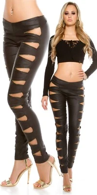Sexy KouCla Lederlook Hose open Zips schwarz XL