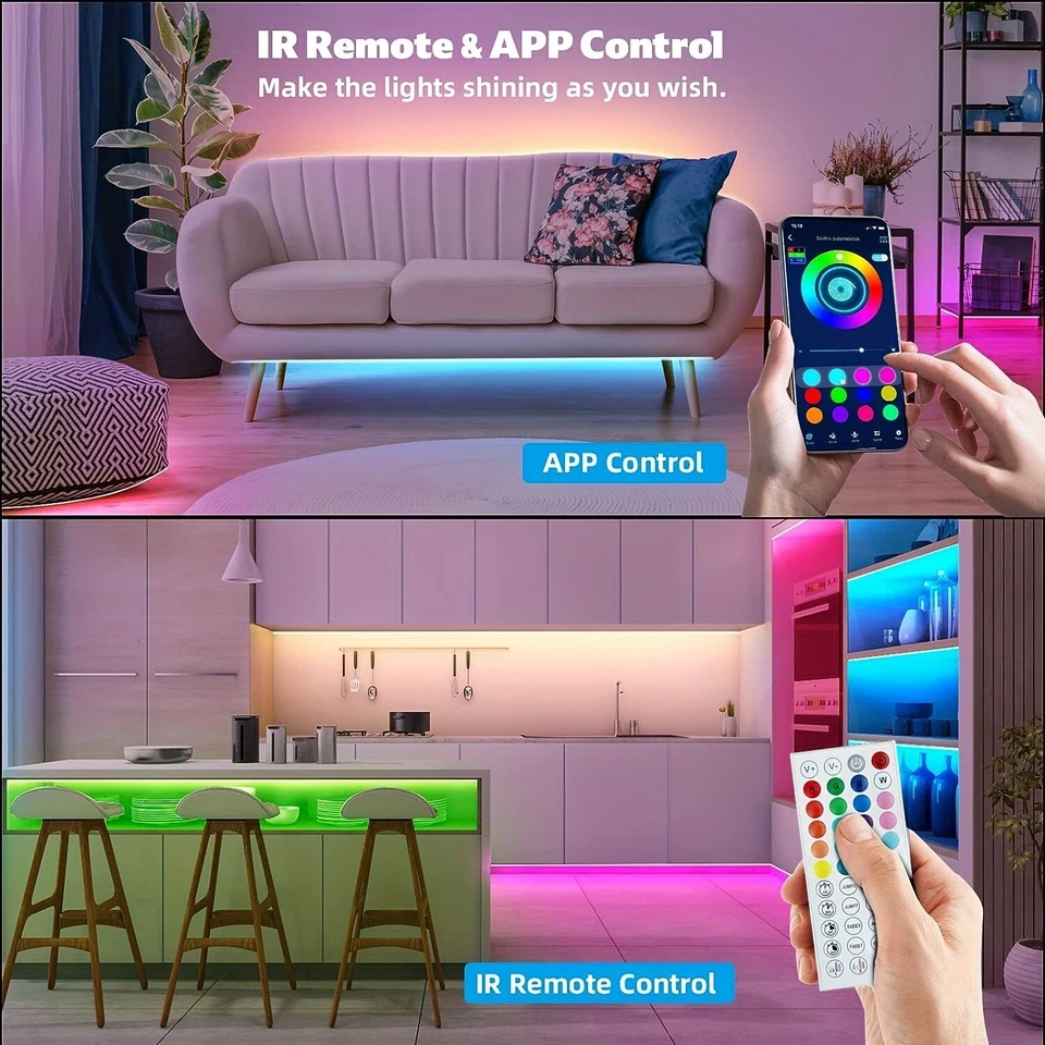 LED Strip Lights 5-20M 3535 RGB Colour Change Tape Cabinet TV Lighting UK Plug - Image 4 of 4