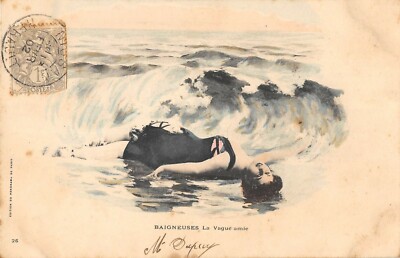 Carte Postale Fantaisie Ancienne 'Baigneuses La Vague Amie', édition Bergeret, Paris