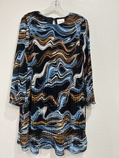 Nine West Women’s Lined Free-Flowing Dress Black Multicolored Waves SZ Small