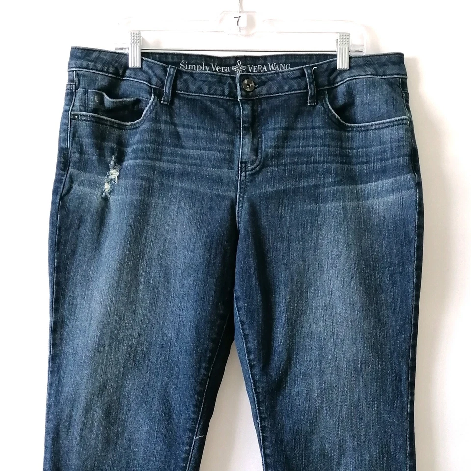 Simply Vera Wang 女式蓝色中腰仿旧牛仔裤 14 码 — 第 2/4 张图片