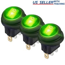 3 Pcs Green Led 12v 20a Car Boat Onoff Round Waterproof Rocker Toggle Switch Us