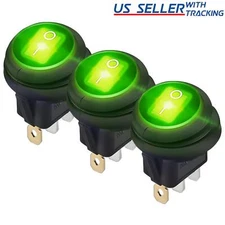 3 pcs GREEN LED 12V 20A Car Boat ON/OFF Round Waterproof Rocker Toggle Switch US
