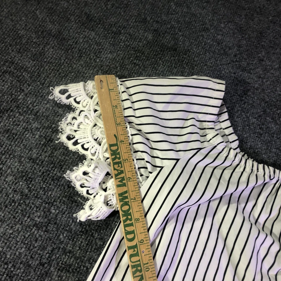 Top para mujer Ambiance blanco azul a rayas cuello cuadrado manga corta mediano Foto 4 de 4