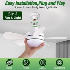 Socket Fan Light with Remote, 2000 Lumens 17.8" E26 Base Screw in Ceiling Fan in