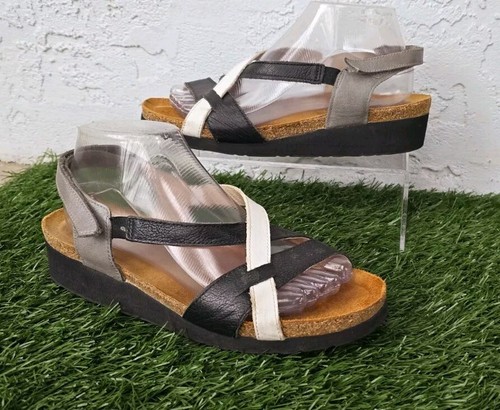 NAOT WOMENS BERNICE WEDGE SANDALS BLACK WHITE SIZE 40 9 9.5 - Picture 2 of 5