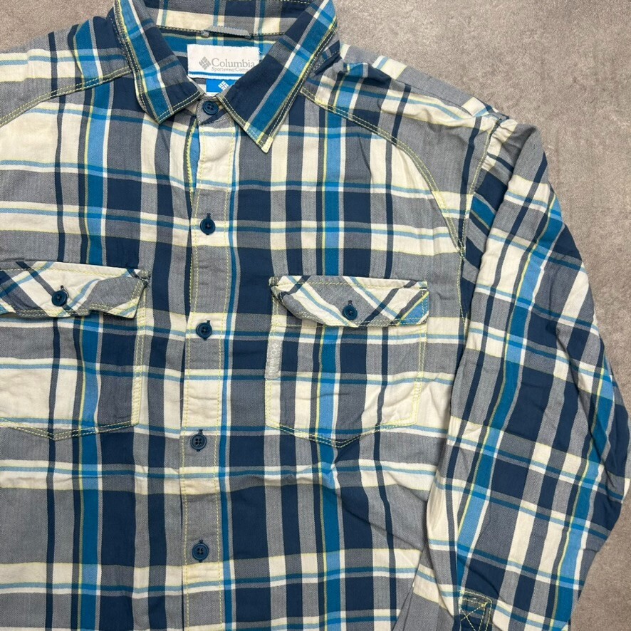 Columbia Checkered Shirt Mens Large 100% Cotton Plaid Long Sleeve Top, Blue image 4