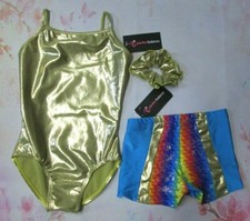 Leotard Shorts New Size 8-10 MC Child Gold Set Dance Gymnastics Cheer Costume
