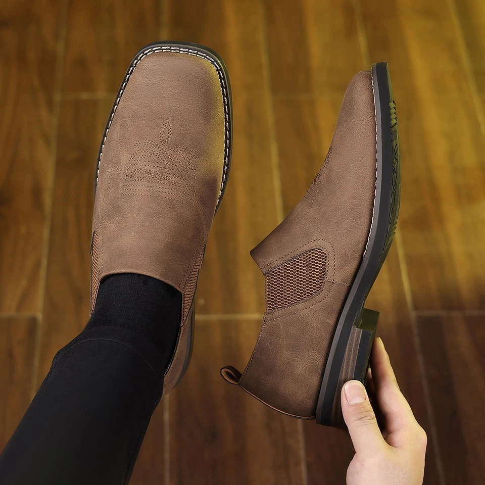 Zapatos sin cordones grises/marrones para hombre - lado elástico texturizado, suela antideslizante puntera cuadrada Foto 4 de 4