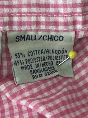 Women’s Blouse Pink Gingham Short Button Sleeve, No Iron Cotton Blend S, BasicEd - Picture 12 of 20