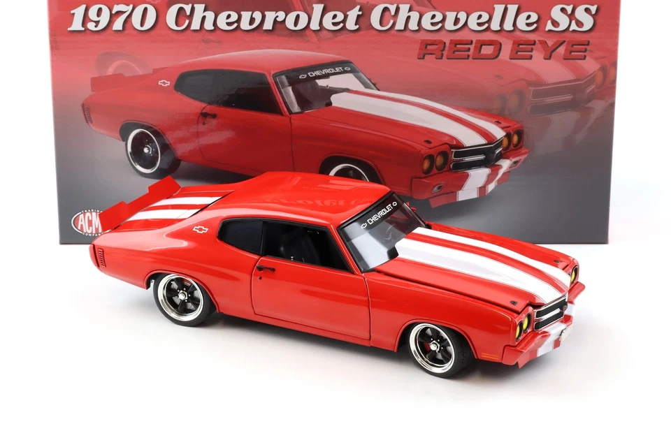 1:18 ACME 1970 Chevrolet Chevelle SS RED EYE Coupe Red/White Stripes - Image 2 of 4