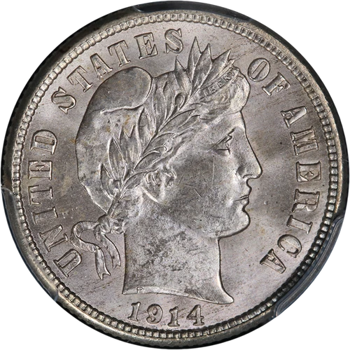 1914-P Barber Dime PCGS MS64 Superb Eye Appeal Strong Strike