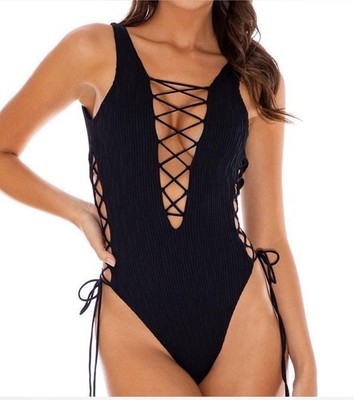 NWT luli fama RIVER DANCE - Open Side One Piece Bodysuit Bathing suit