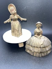 Set Of Two Vintage Antique Brass Victorian Lady Bell Southern Belles