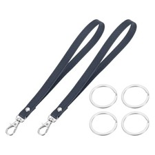 Wristlet Strap PU Leather Keychain Wristlet Lanyard Hand Strap Blue/Silver