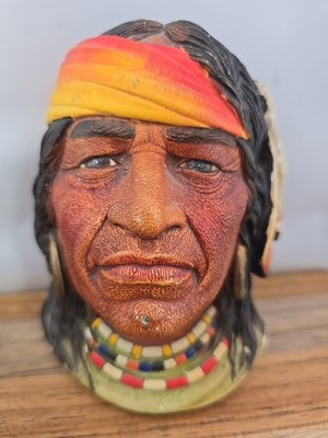 Legend Products Navajo Native American Indian Chalkware Head Plaque Bossons VTG