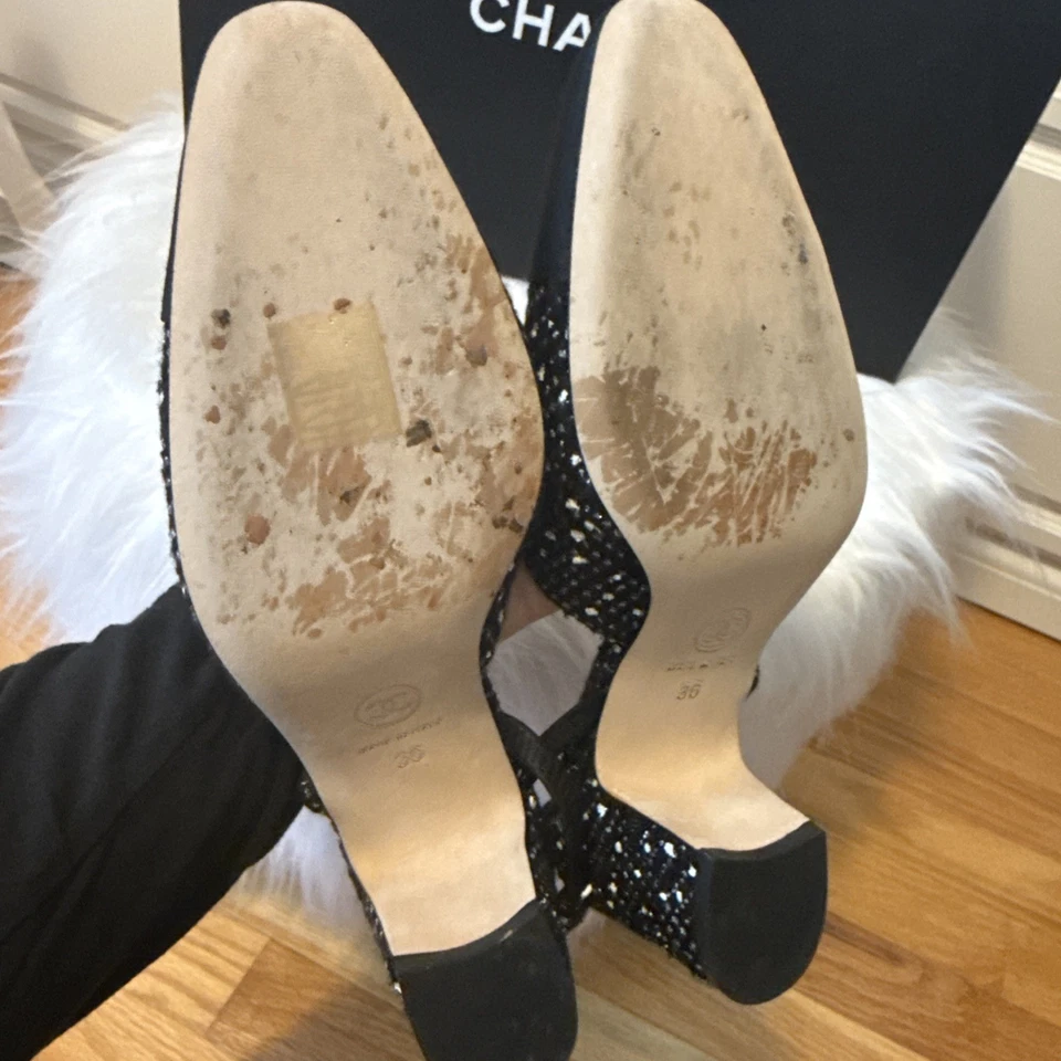 Chanel Black Tweed Slingback Goatskin & Grosgrain EU36 - Image 4 of 4