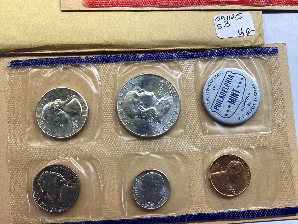 1960 PD US Mint Uncirculated 10 Coin Set in Original Packaging 091125 53uq - Image 3 of 4