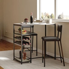 Dining Table Set for 2 with Upholstered Chairs, Open Storage Shelves, Built-i...