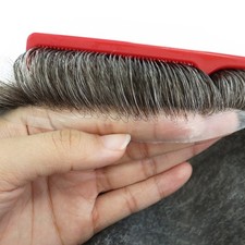 Mens Toupee HumanHair Replacement System Hairpiece 0.05mm Thin Skin Grey BIO#550