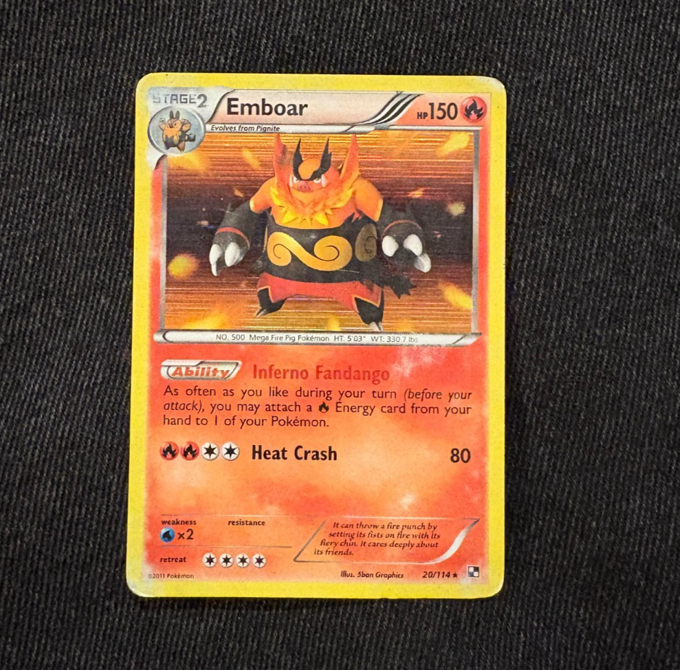 Emboar 20/114 Black & White Holo Pokemon Card 2011
