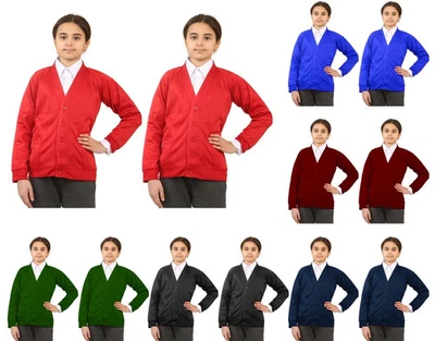 BAHOB 2 Stück Mädchen Schulstrickjacke Uniform Schulkleidung Strickjacke Knopf Langarm UK