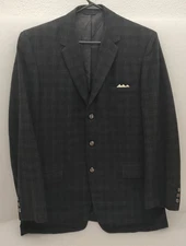 Vintige Curlee Men's Black Blue Plaid Wool Sport Coat Jacket Blazer Medium