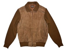 VTG 70s Sears Sportswear Suede Leather Knit Bomber Jacket Men  s L 20.5    PTP 
