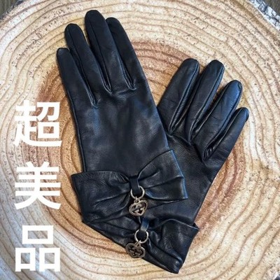 GUCCI Handschuhe Band Größe 7,5 Leder Schwarz Authentisch