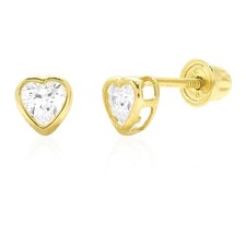 14K Yellow Gold 0.50Ct White Stone Bezel Stud Earrings 4mm