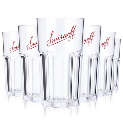 6x Smirnoff Vodka Glas Mehrwegbecher Partybecher Acryl Kunststoff 0,3l Relief