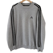 PALACE x ADIDAS Crew Neck Sweatshirt Grey Black Stripes Logo Size Medium