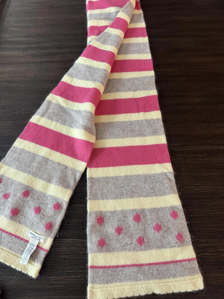 American Eagle Scarf Womens One Size Striped Polka Dot Soft Knit Shawl Retro - Image 2 of 4