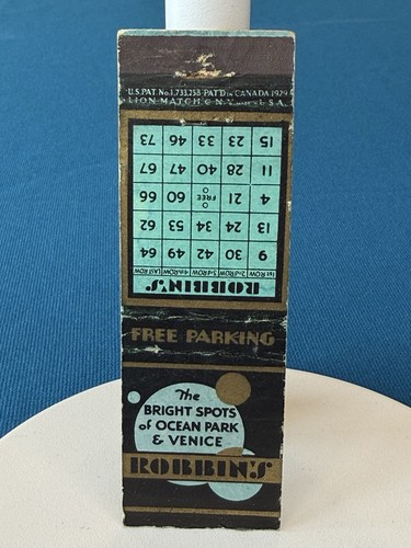 Robbins ocean Park & Venice California Bingo Card VTG Matchbook Cover #K45