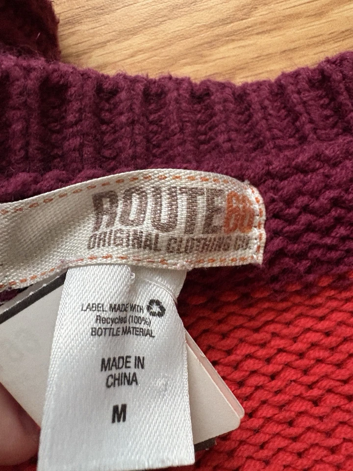 Suéter Route 66 Talla Grande Rojo Púrpura Rayas Tejido Invierno Otoño Halloween Foto 2 de 4