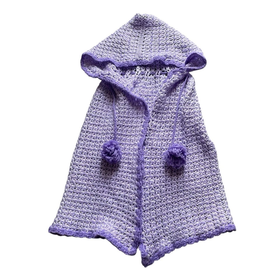 Handgestrickter gehäkelter Lavendel Baby Poncho mit Kapuze