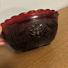 Vintage Anchor Hocking Ruby Red Glass Sandwich Scalloped Bowl 8 1/4 inch USA