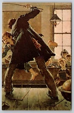 Schoolmaster Flogging Tom Sawyer Vtg Postcard of Norman Rockwell Painting School