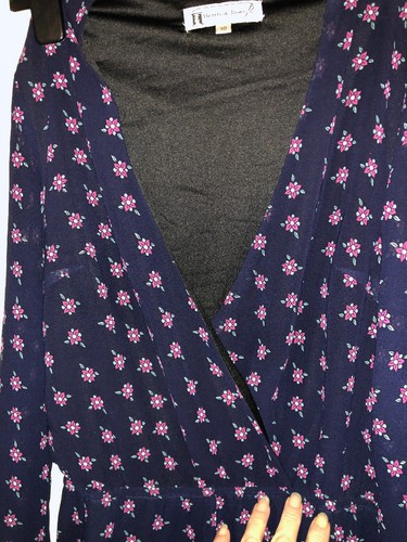 HEARTS & BOWS Ladies Navy Blue Floral Chiffon Crossover Short Playsuit Size 10 - Picture 3 of 10