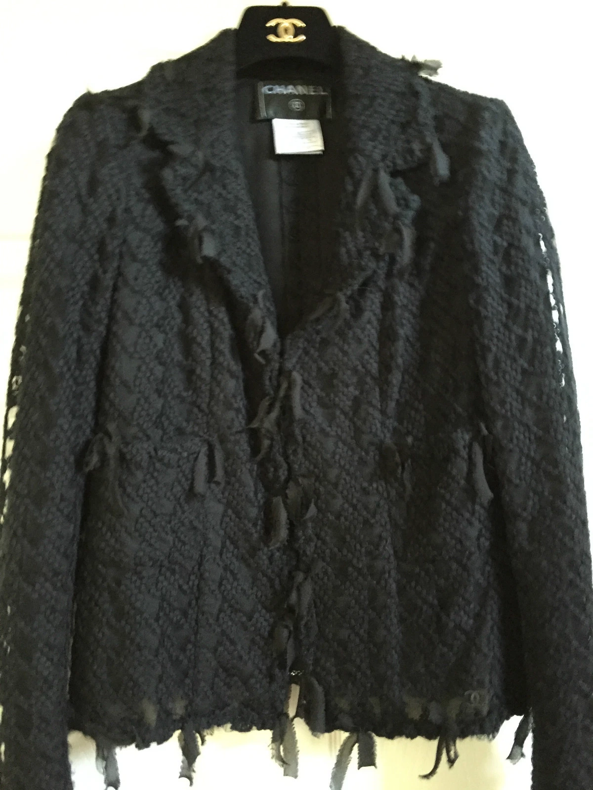 GIACCA CHANEL 05C VINTAGE NUOVA TWEED PIZZO TULLE CAMELIA CC BOTTONI FR40 38 $6K