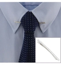 Silver Tone Mens Collar Bar Clip Etched Pattern Detail 2 1/2" Ky & Co USA